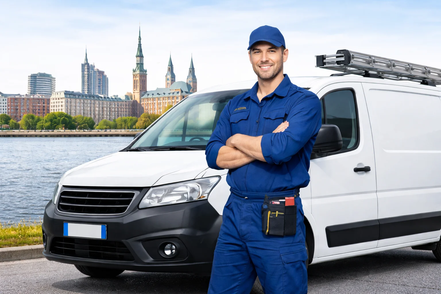 Sanitär Notdienst in Hamburg – Monteur vor Servicefahrzeug